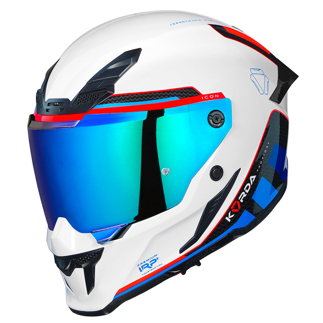 blue and white motorcycle helmet Korda Icon Tokio Helmet | With Free Smoke Visor