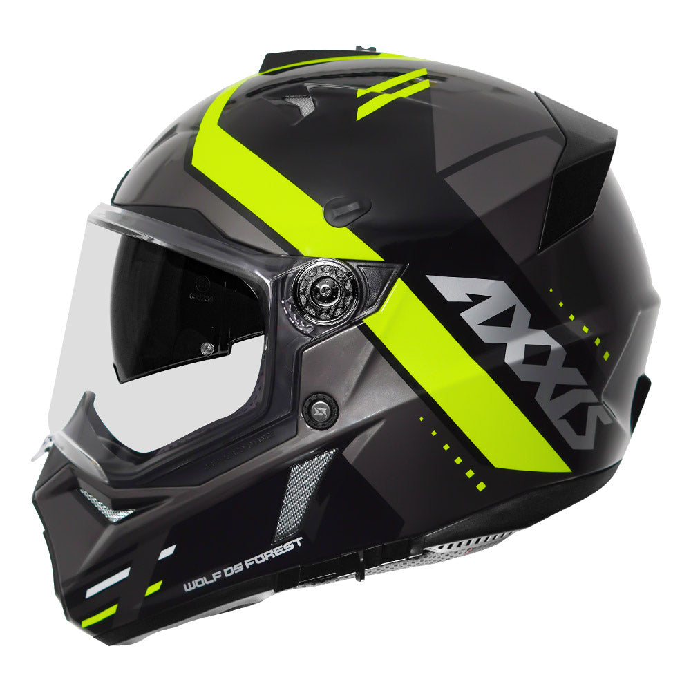 Axxis Wolf DS Forest Dual sport Helmet fluorescent yellow side