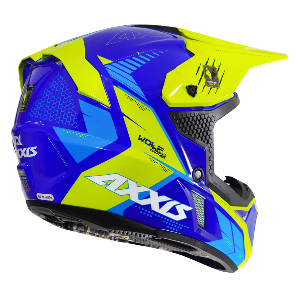 Axxis Wolf Star Track Motocross Helmet Fluorescent Yellow back