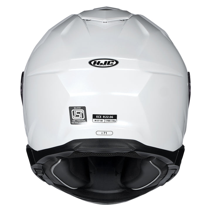 HJC I71 Solid Pearl White Helmet back