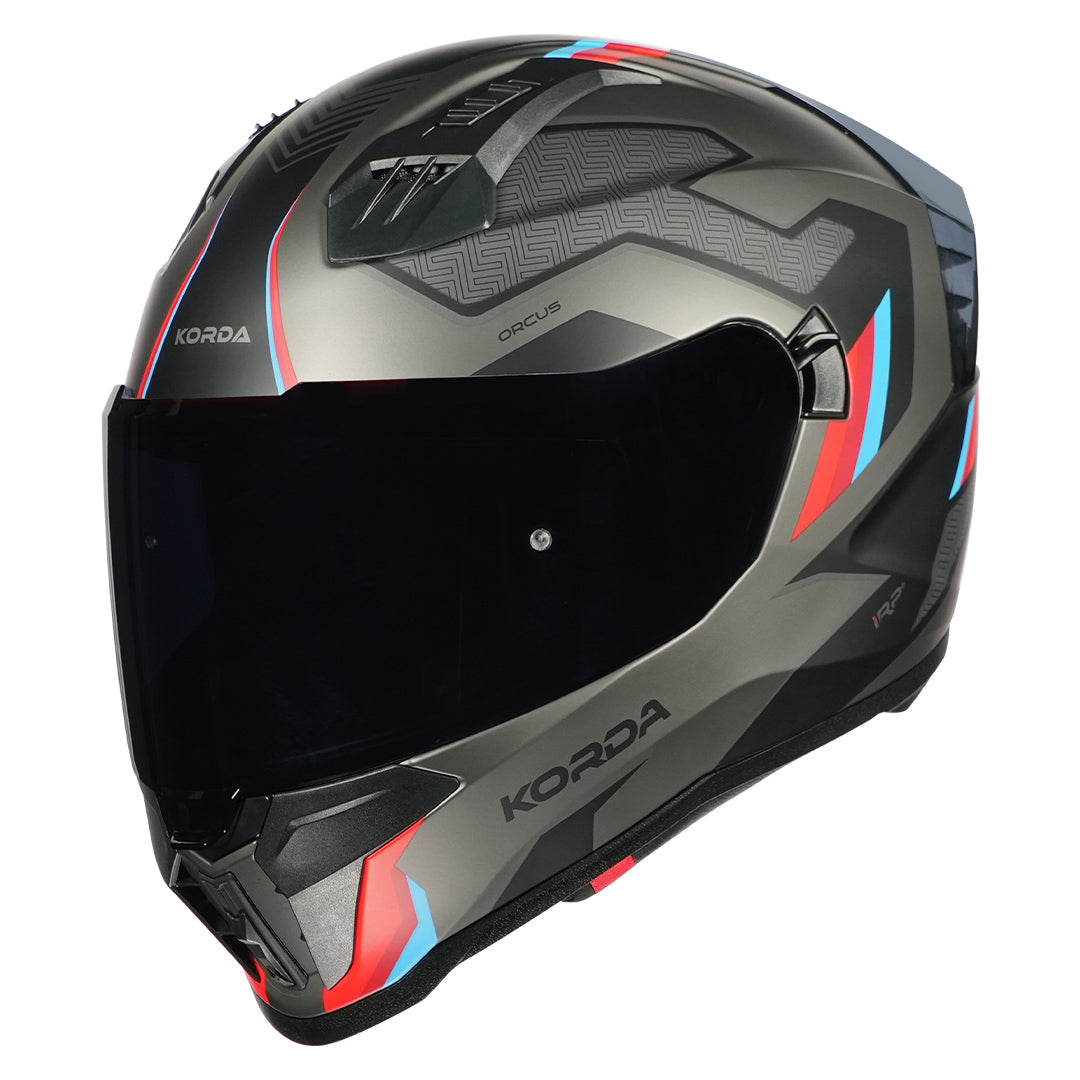 Korda Evo Orcus Helmet matt grey blue and red with smoke visor