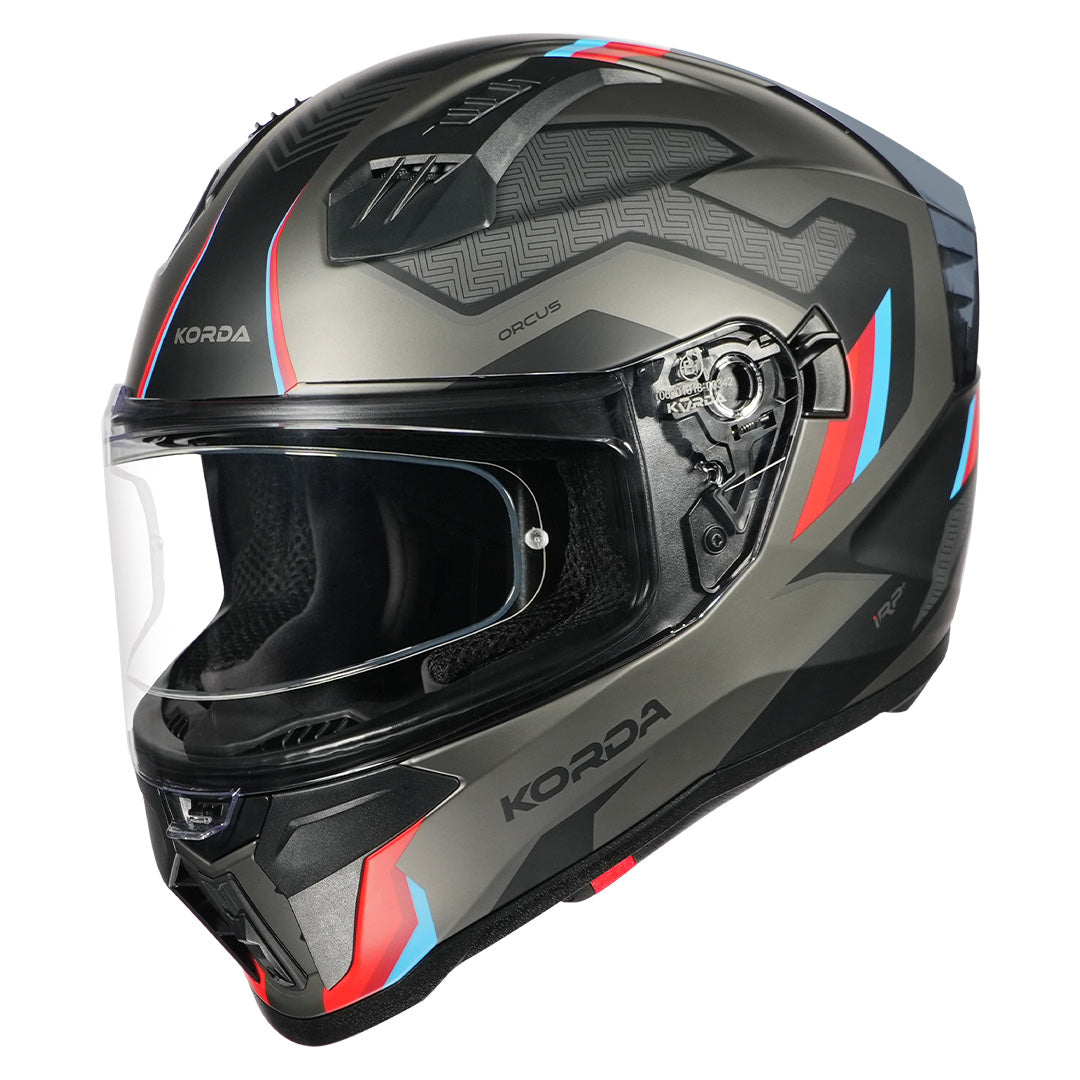 Korda Evo Orcus Helmet matt grey blue and red with clear visor