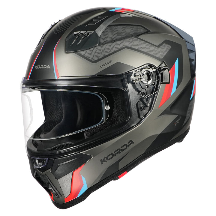 Korda Evo Orcus Helmet matt grey blue and red with clear visor