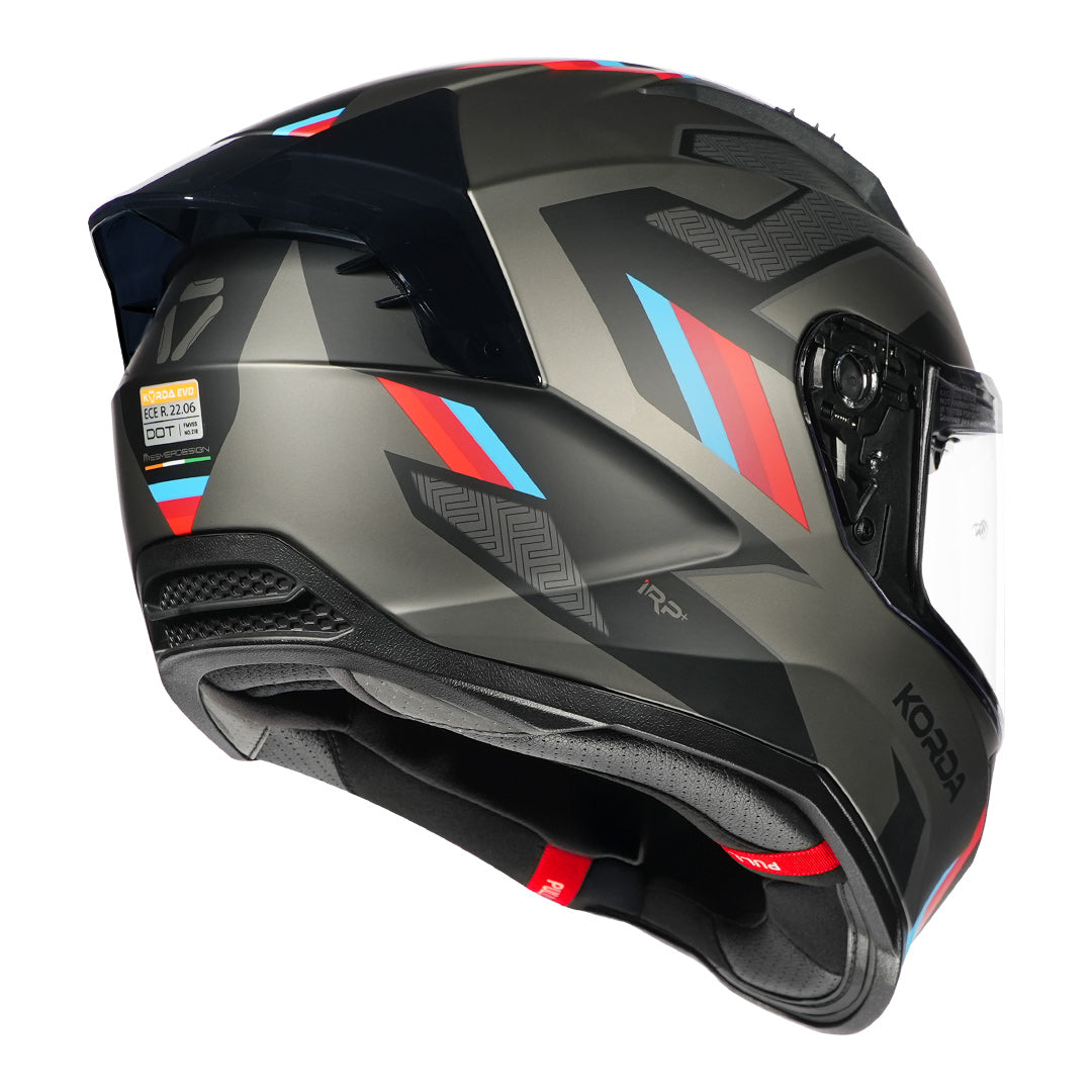 Korda Evo Orcus Helmet matt grey blue and red back with clear visor