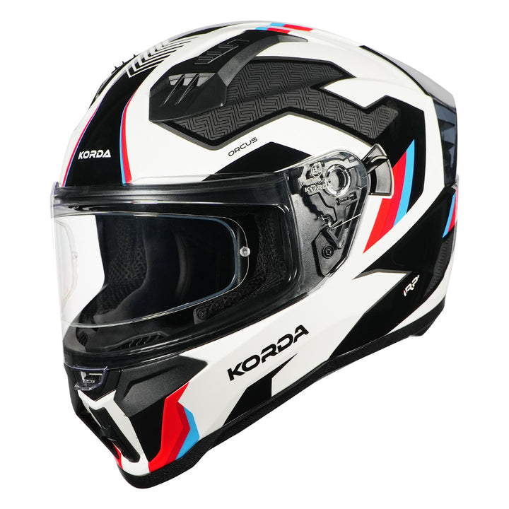 Korda Evo Orcus Helmet white blue red front with clear visor