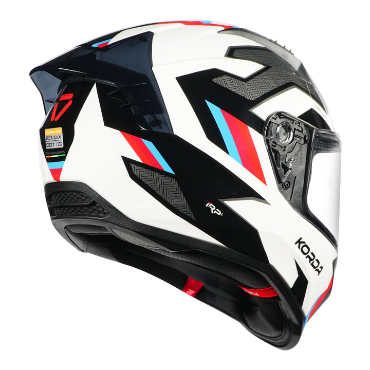 Korda Evo Orcus Helmet white blue red back with clear visor