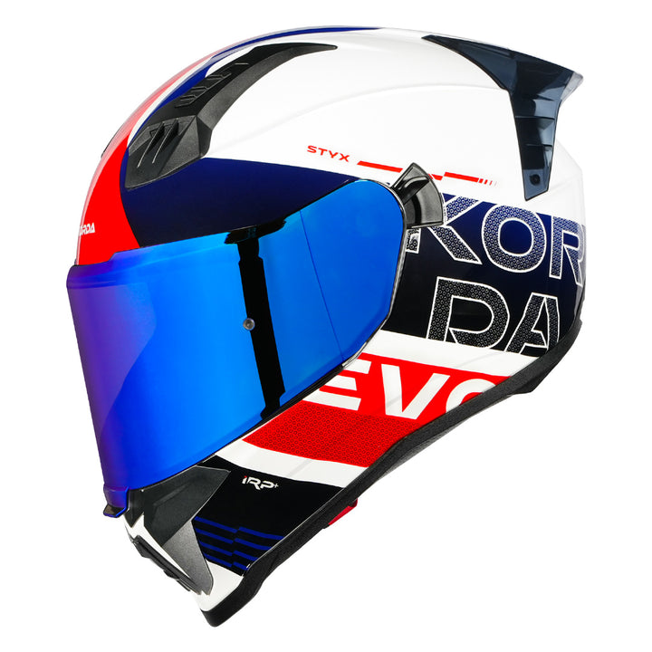 Korda Evo Styx Helmet white blue red with revo visor