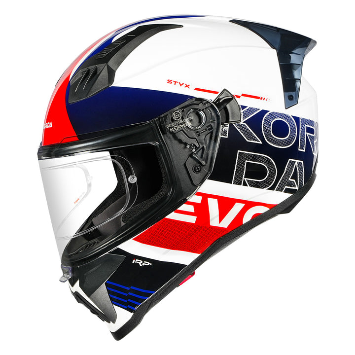 Korda Evo Styx Helmet white blue red with clear visor