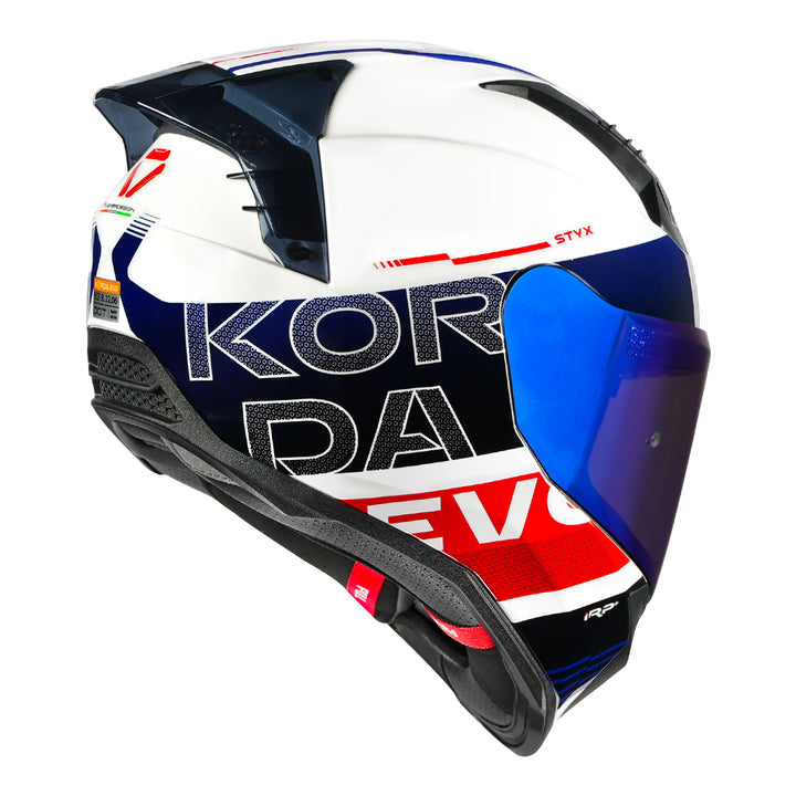 Korda Evo Styx Helmet white blue red back with revo visor