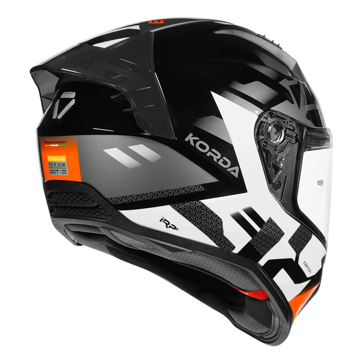 Korda Evo Triton Helmet black white orange back with clear visor