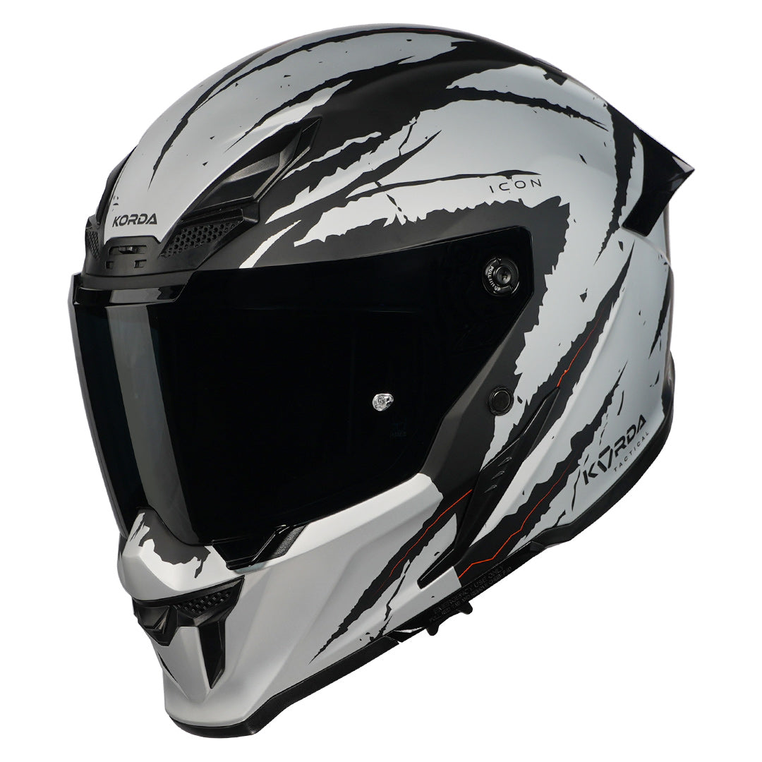 Korda Icon Fallout Helmet (Matt Silver) with smoke visor
