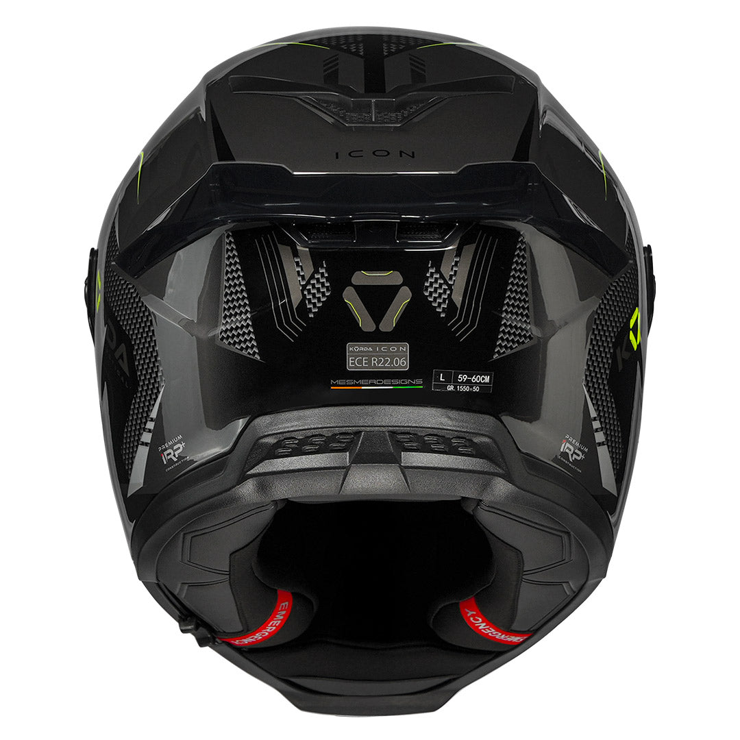 Korda Icon Strike Helmet grey and fluorescent yellow back