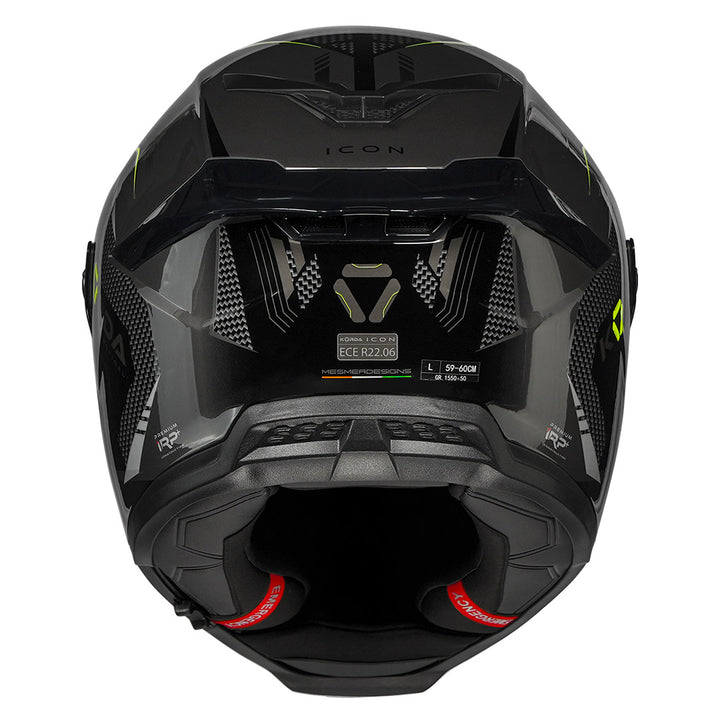 Korda Icon Strike Helmet grey and fluorescent yellow back