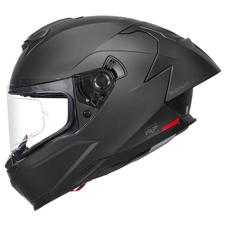 Korda Sonic Solid Matt Black Helmet side with long spoiler