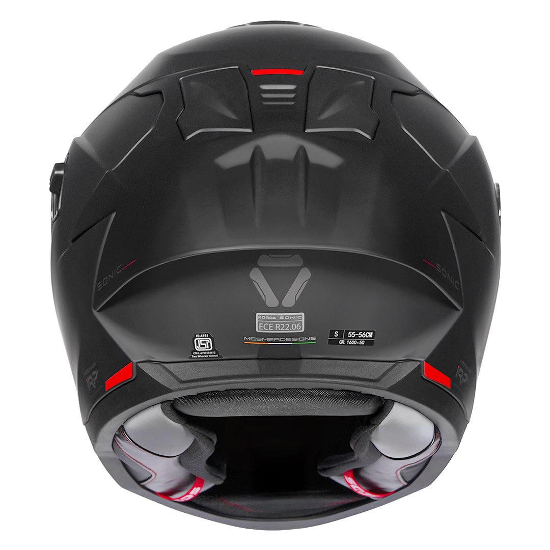 Korda Sonic Solid Matt Black Helmet back with long spoiler