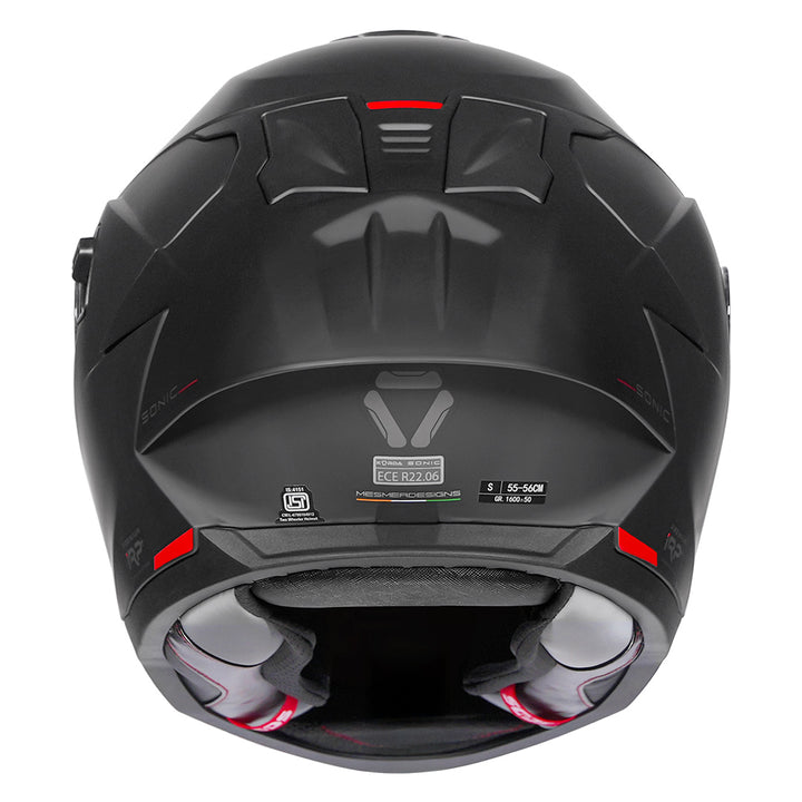 Korda Sonic Solid Matt Black Helmet back with long spoiler