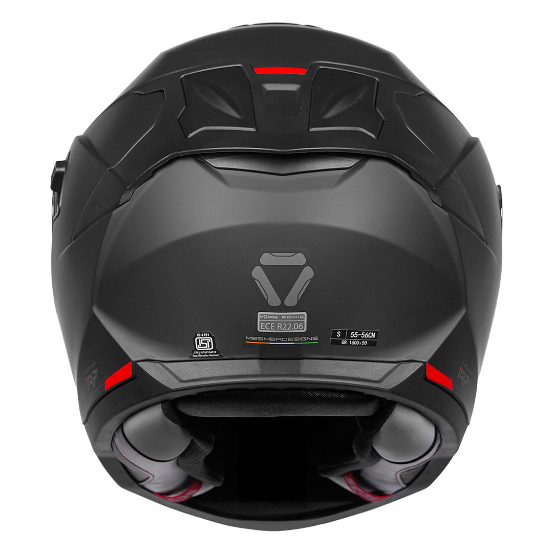 Korda Sonic Solid Matt Black Helmet back with short spoiler