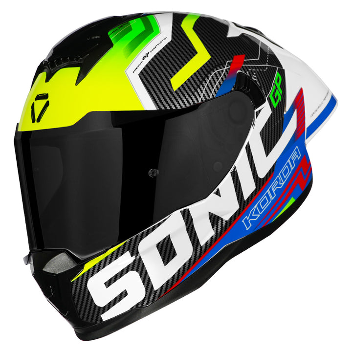 Korda Sonic GP Spi-D Helmet Fluorescent Yellow with smoke visor
