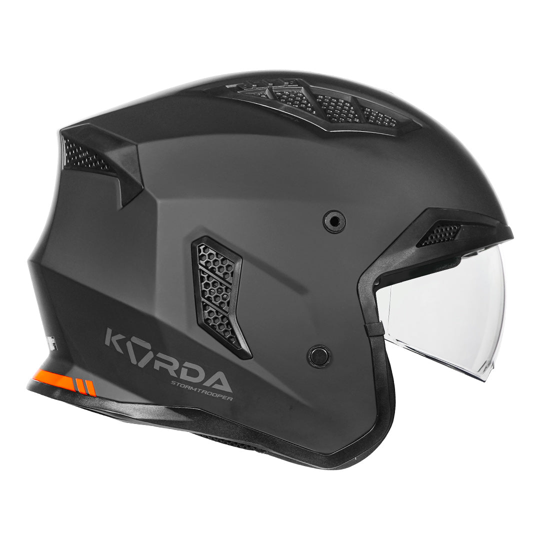 Korda StormTrooper Solid Helmet (Matt Black) side without peak and jaw