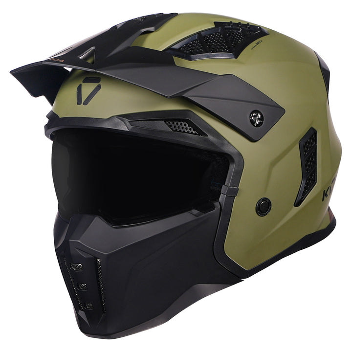 Korda StormTrooper Solid Helmet (Military Green) full-face with peak and smoke visor