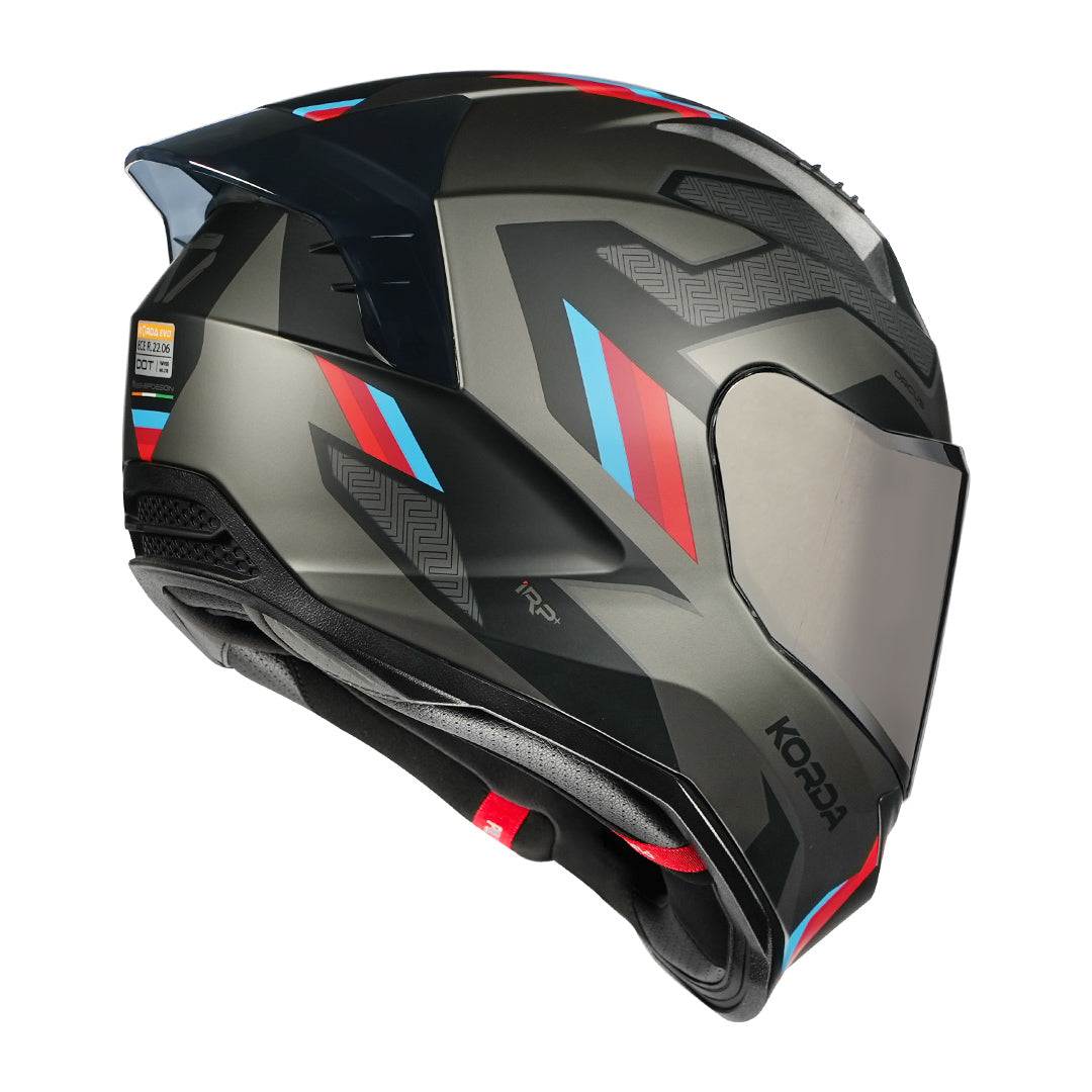 Korda Evo Orcus Helmet matt grey blue and red back with silver visor