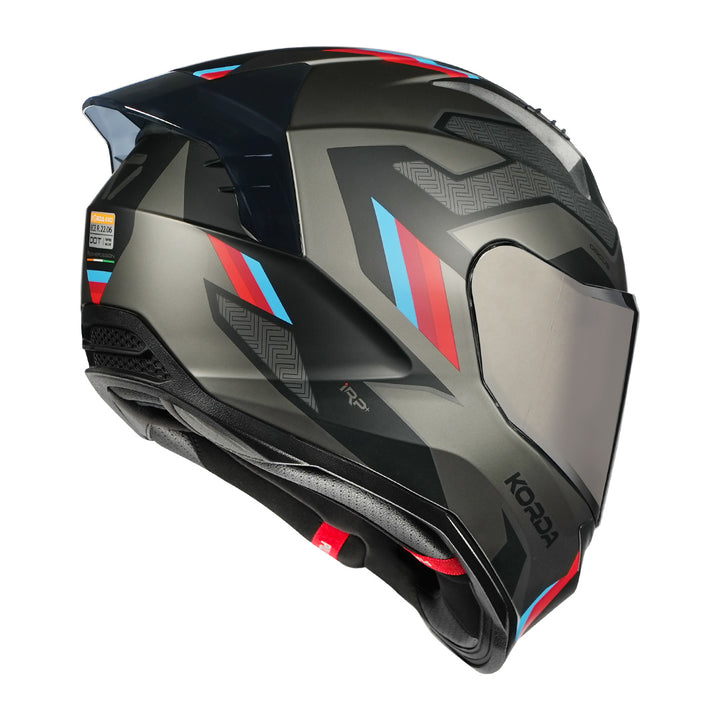 Korda Evo Orcus Helmet matt grey blue and red back with silver visor