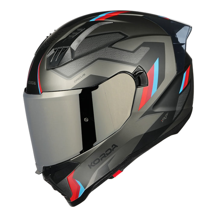 Korda Evo Orcus Helmet matt grey blue and red with silver visor