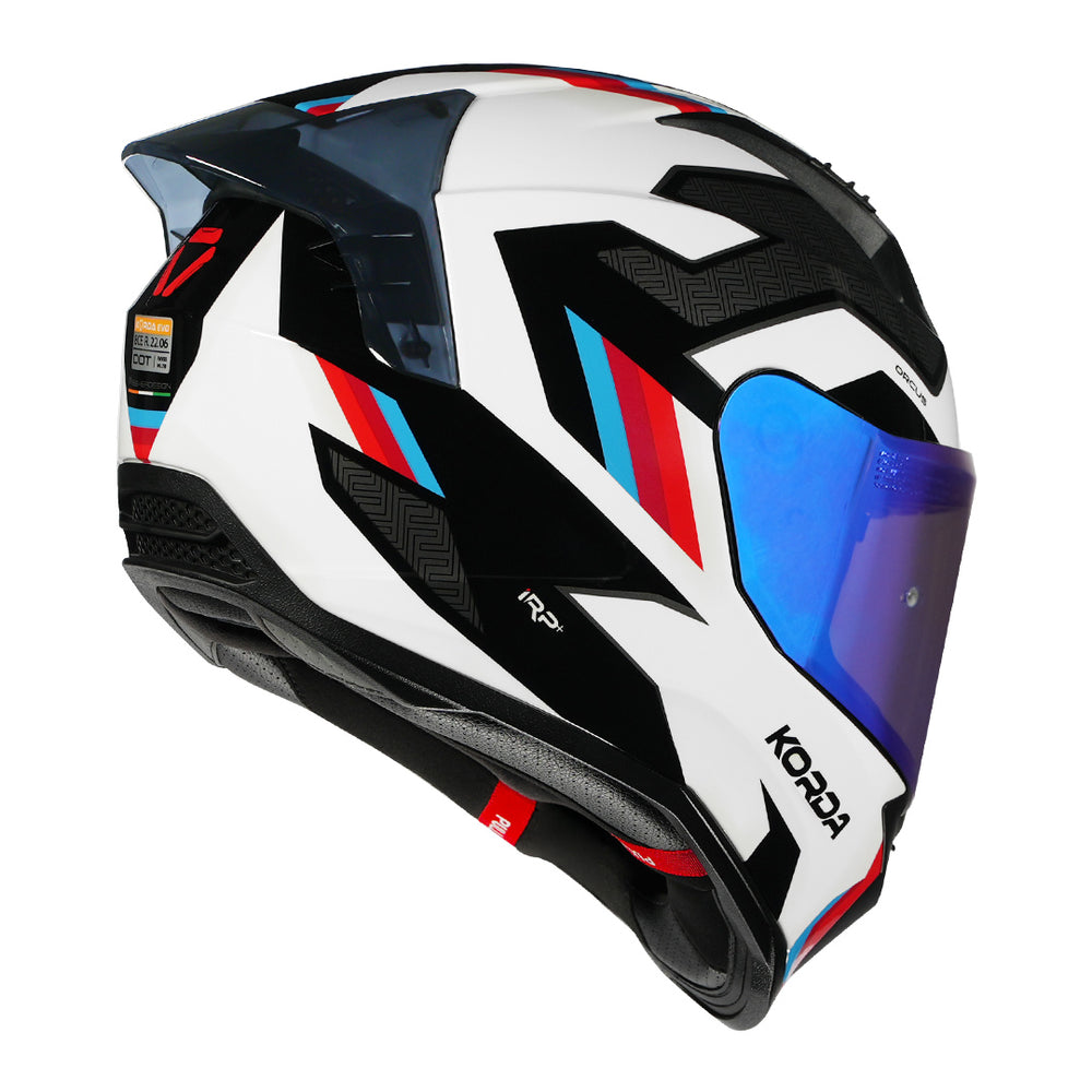Korda Evo Orcus Helmet white blue red back with revo visor