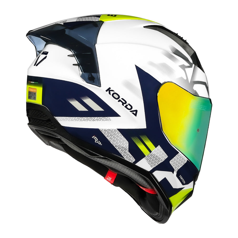 Korda Evo Triton Helmet fluorescent green back view with revo visor