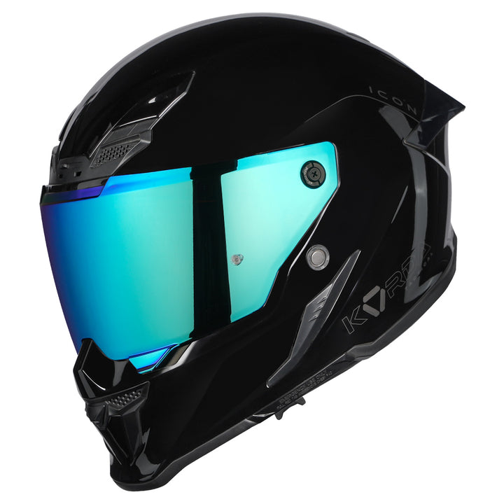 Korda Icon Solid Gloss Black Helmet with revo blue visor
