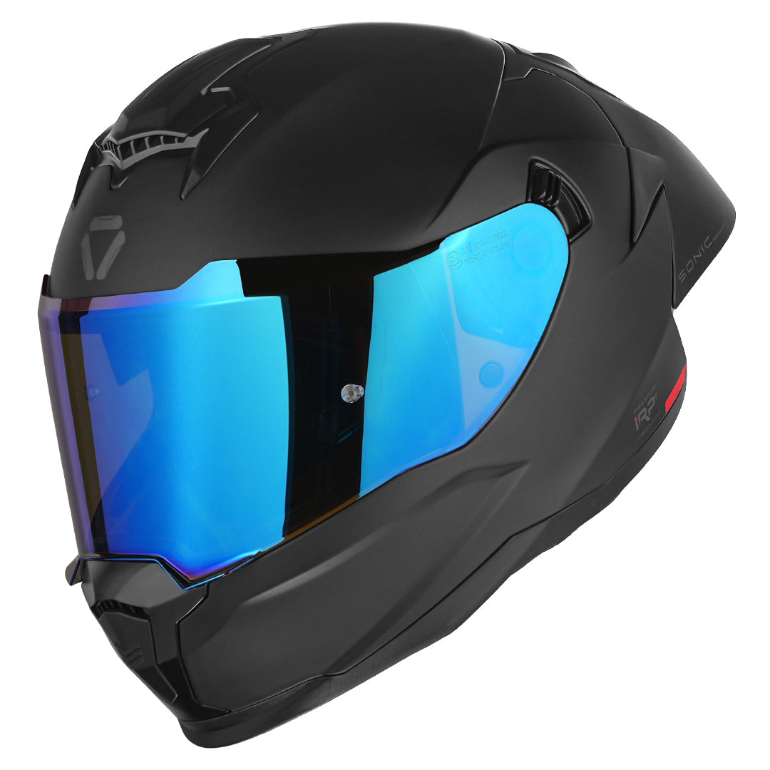Korda Sonic GP Solid Matt Black Helmet with revo blue visor