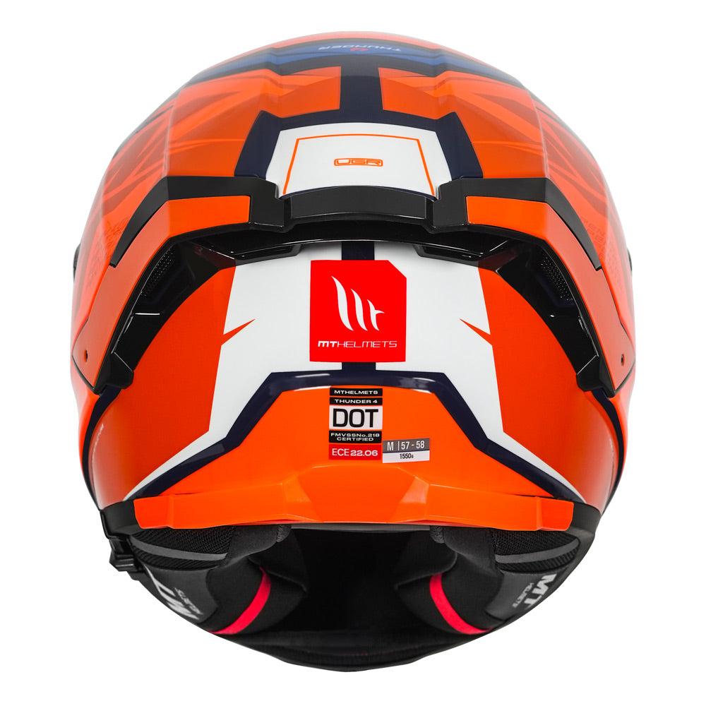 MT Thunder4 Pental Helmet fluorescent orange back
