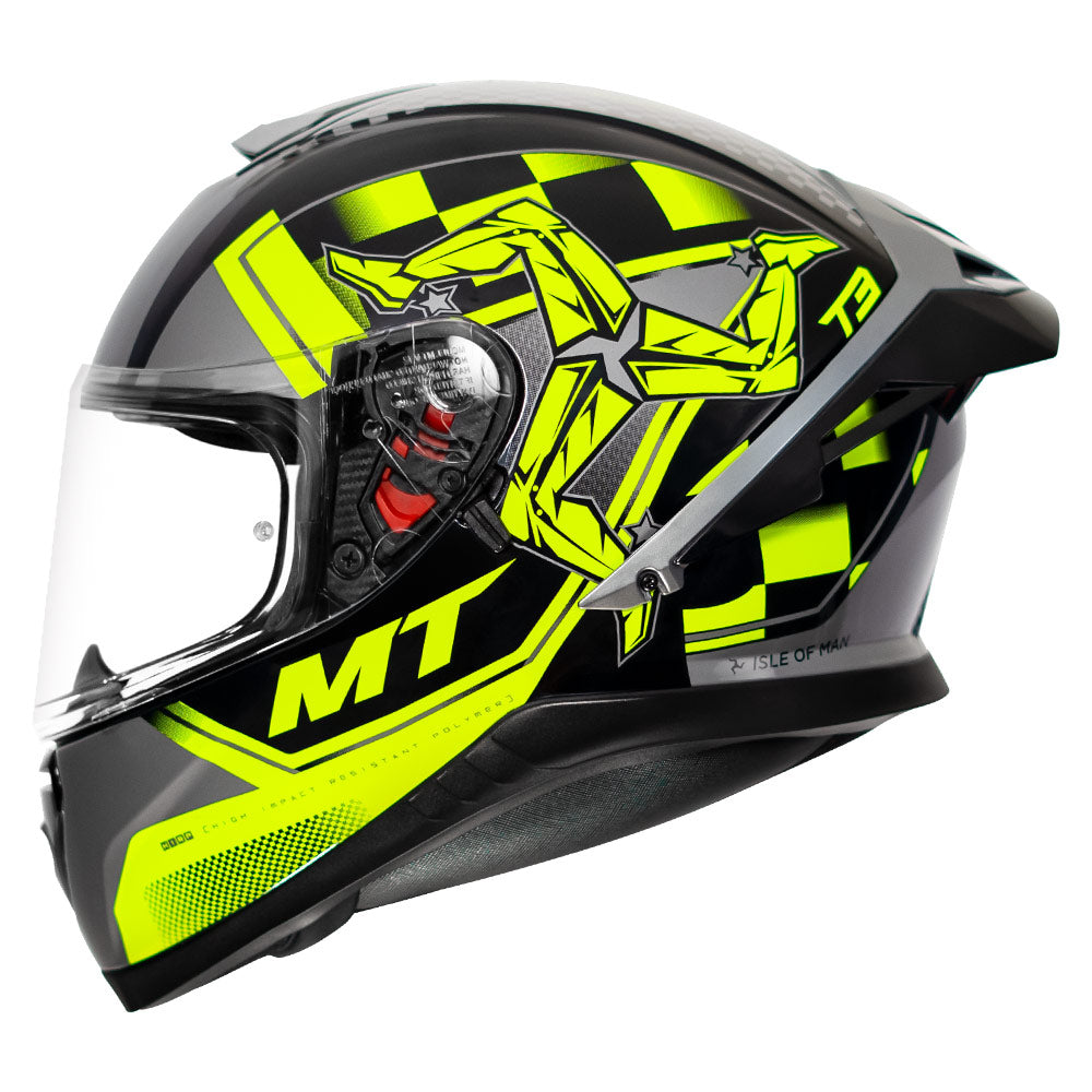 MT Thunder3 Pro Isle of Man Helmet fluorescent yellow side