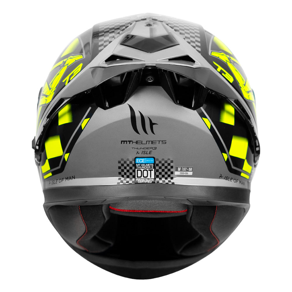 MT Thunder3 Pro Isle of Man Helmet fluorescent yellow back