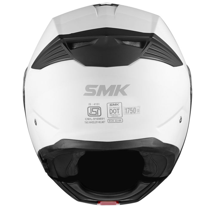 SMK Gullwing Solid White Modular Helmet back