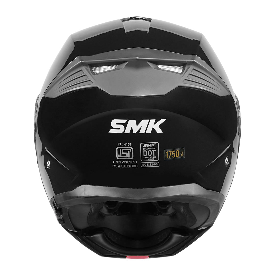 SMK Gullwing Solid Black Modular Helmet back