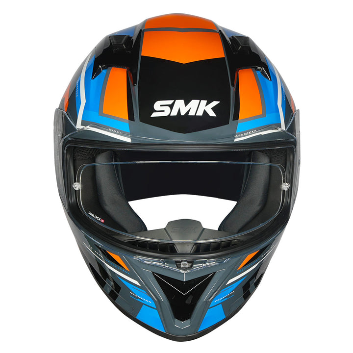 SMK Stellar Sports K Power Helmet gloss grey, blue and orange front