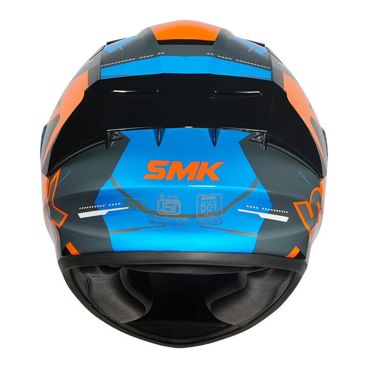 SMK Stellar Sports K Power Helmet gloss grey, blue and orange back