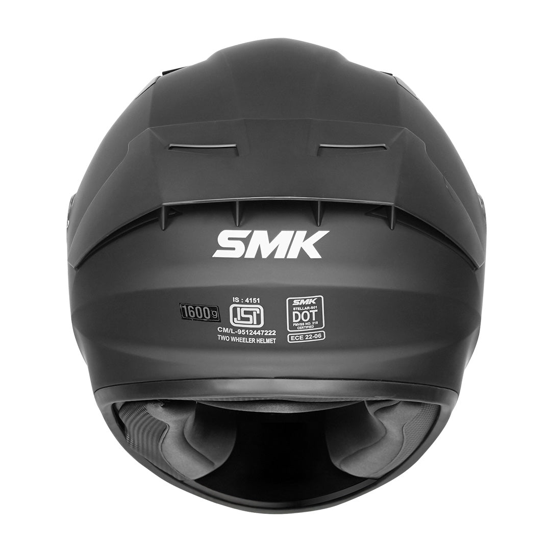 SMK Stellar Sports Solid Matt Black Helmet back