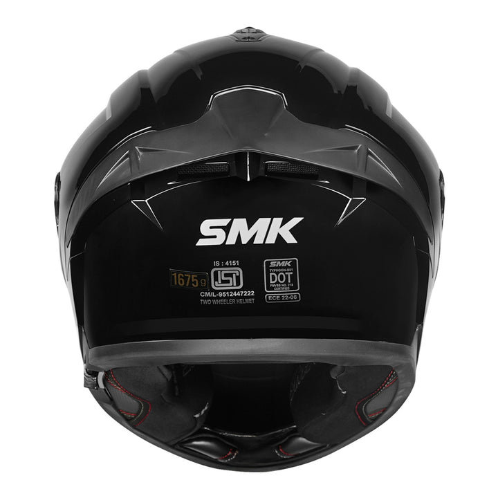 SMK Typhoon Solid Gloss Black Helmet back