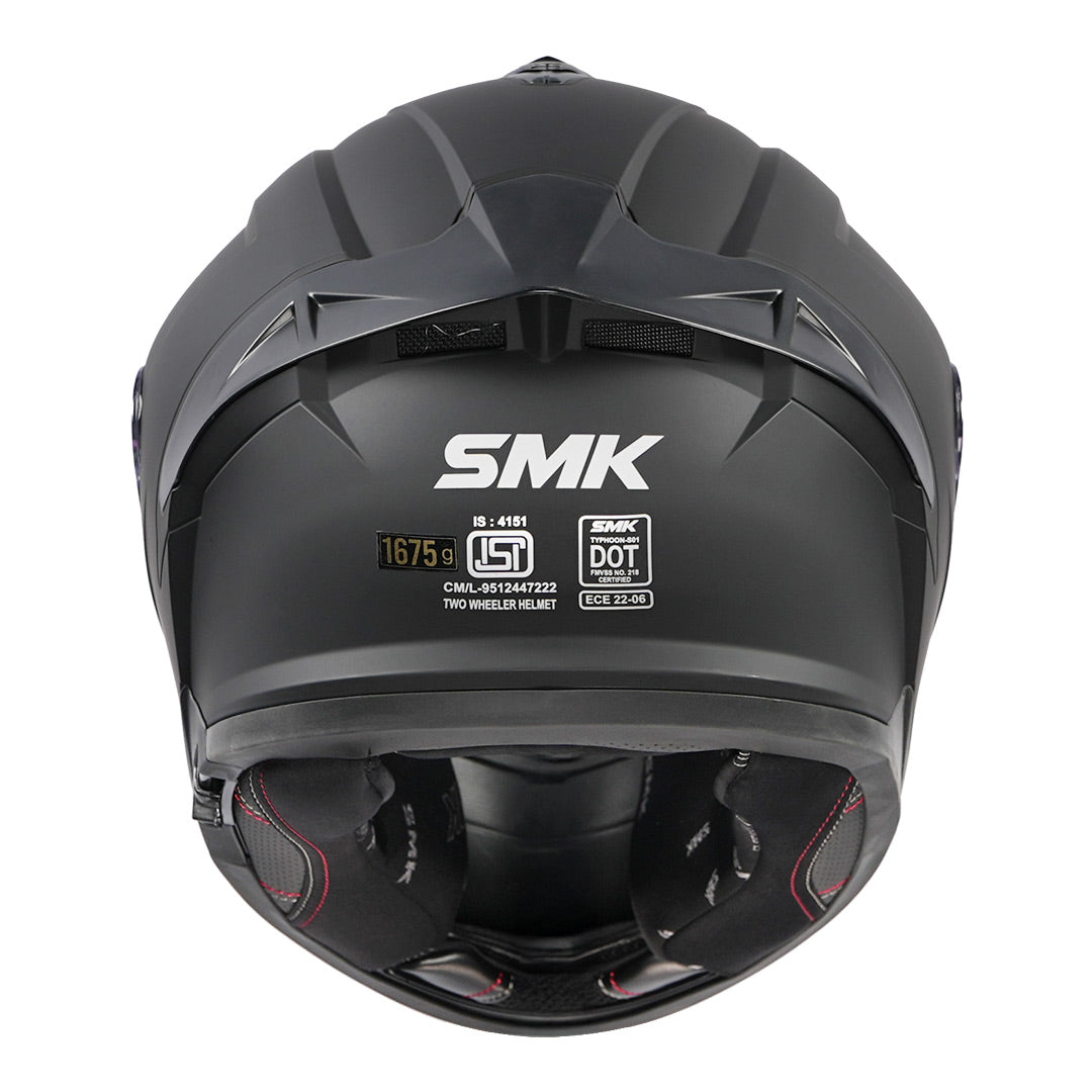 SMK Typhoon Solid Matt Black Helmet back