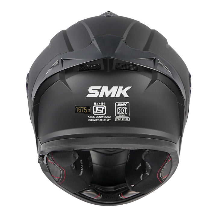 SMK Typhoon Solid Matt Black Helmet back