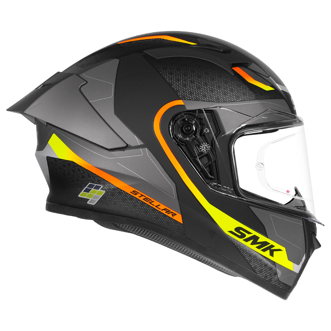 SMK Stellar Sports Flight Motorcycle Helmet grey yellow