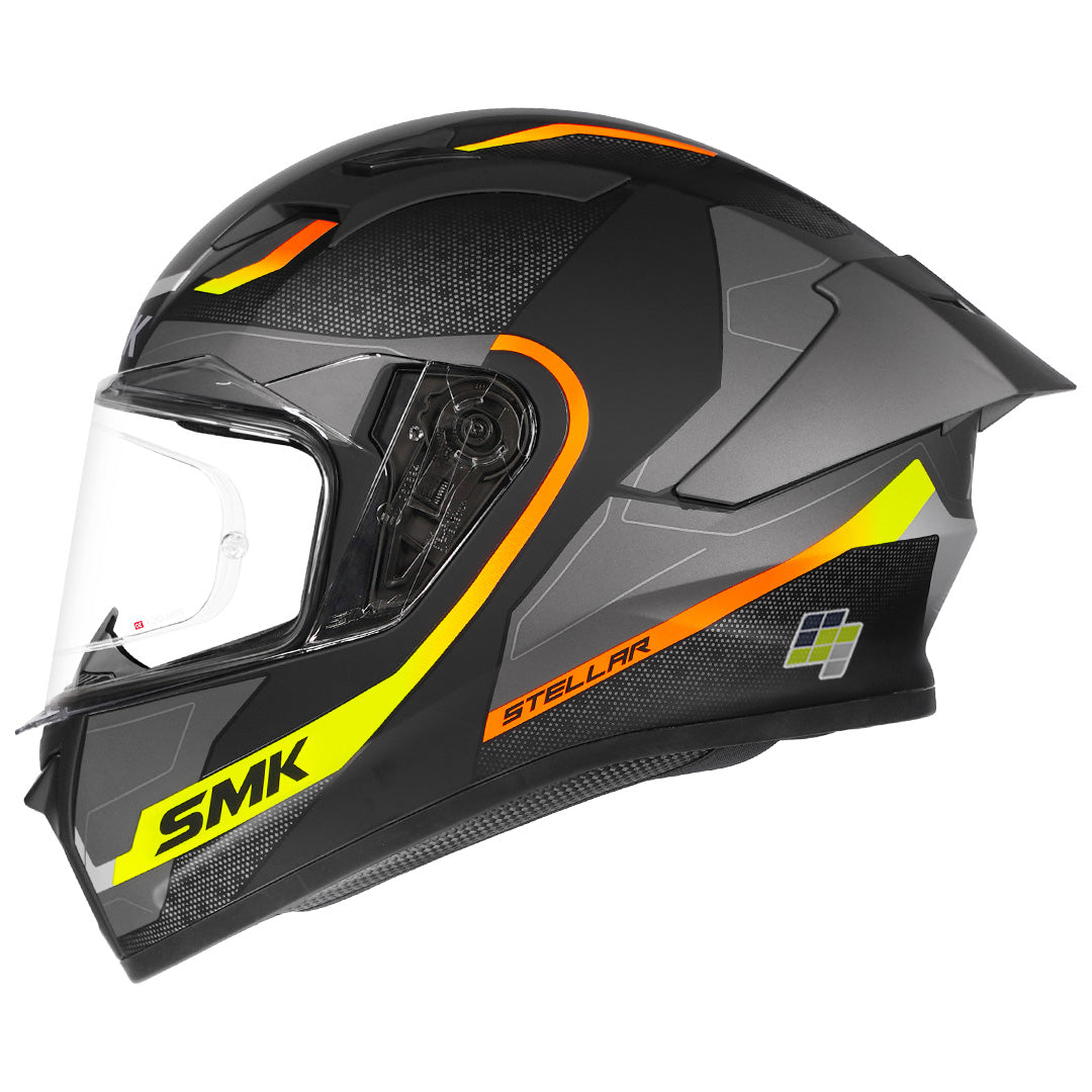 SMK Stellar Sports Flight Motorcycle Helmet grey yellow side