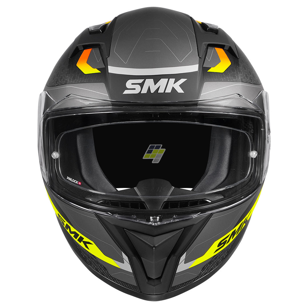 SMK Stellar Sports Flight Motorcycle Helmet grey yellow front
