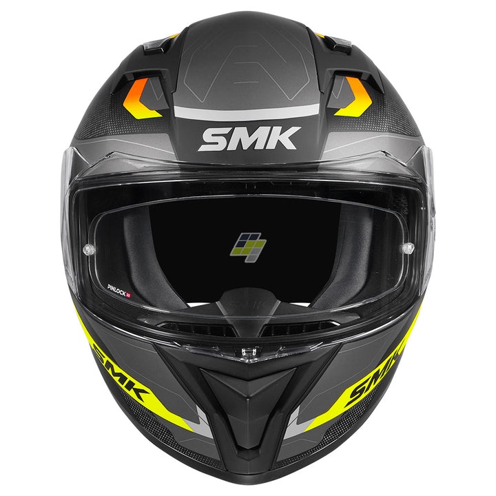 SMK Stellar Sports Flight Motorcycle Helmet grey yellow front
