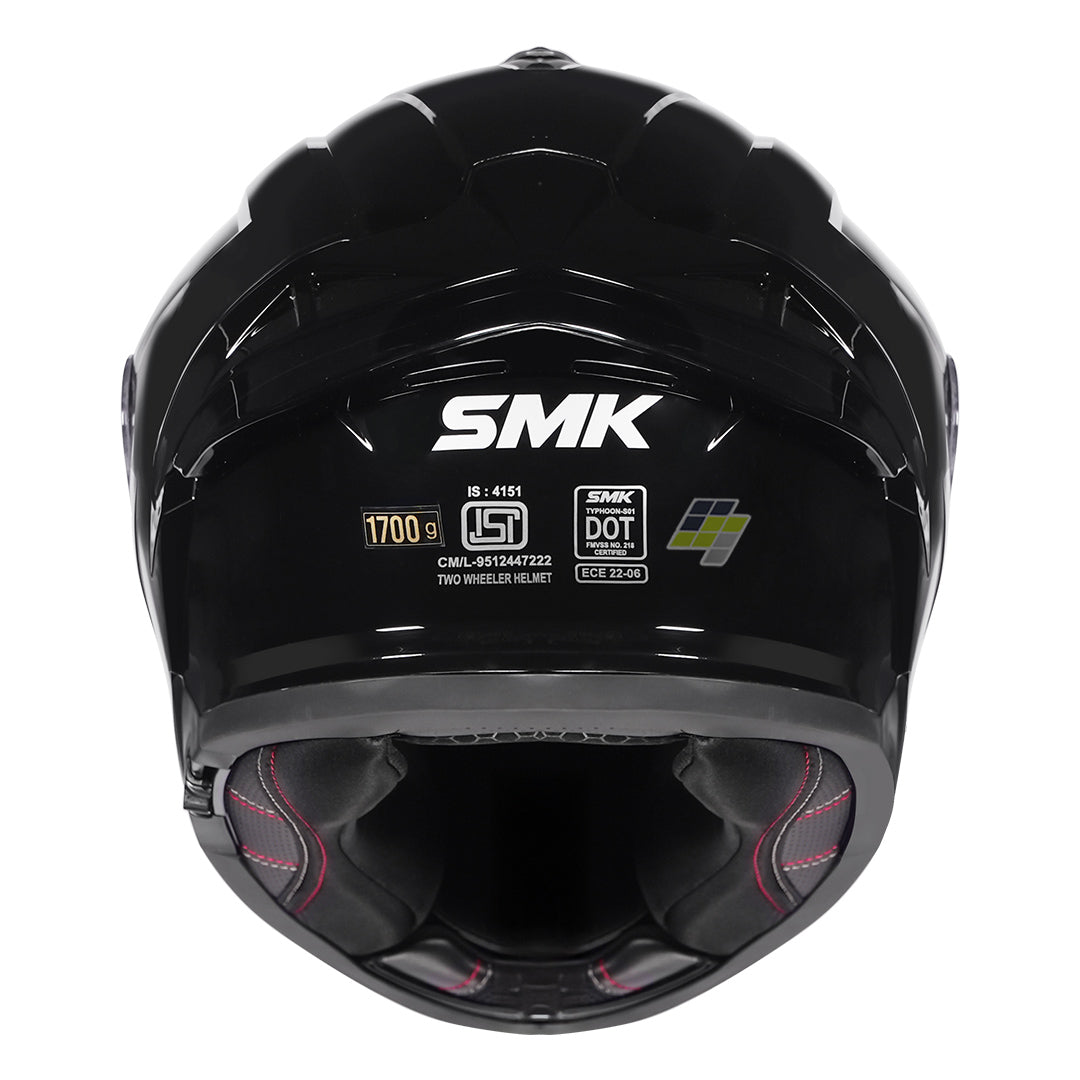 SMK Typhoon Solid Gloss Black Helmet back