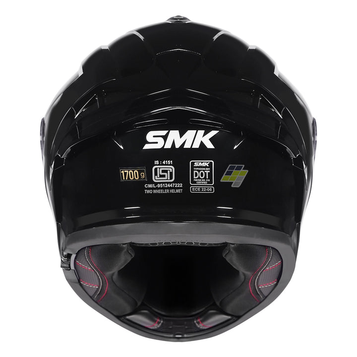 SMK Typhoon Solid Gloss Black Helmet back