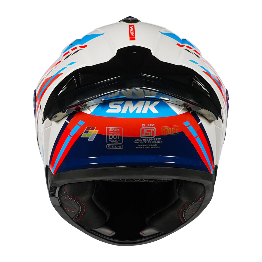 SMK Typhoon Sports Tourer Helmet blue red back