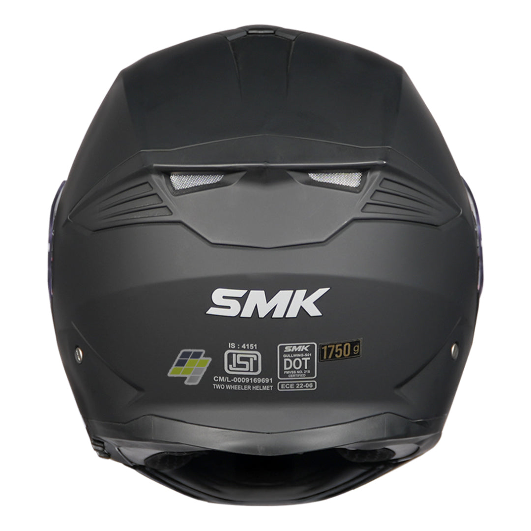 SMK Gullwing Solid Matt Black Modular Helmet back